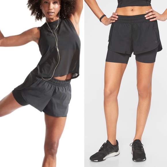 Athleta Pants - Athleta Racer Run 2 in 1 Shorts Black
